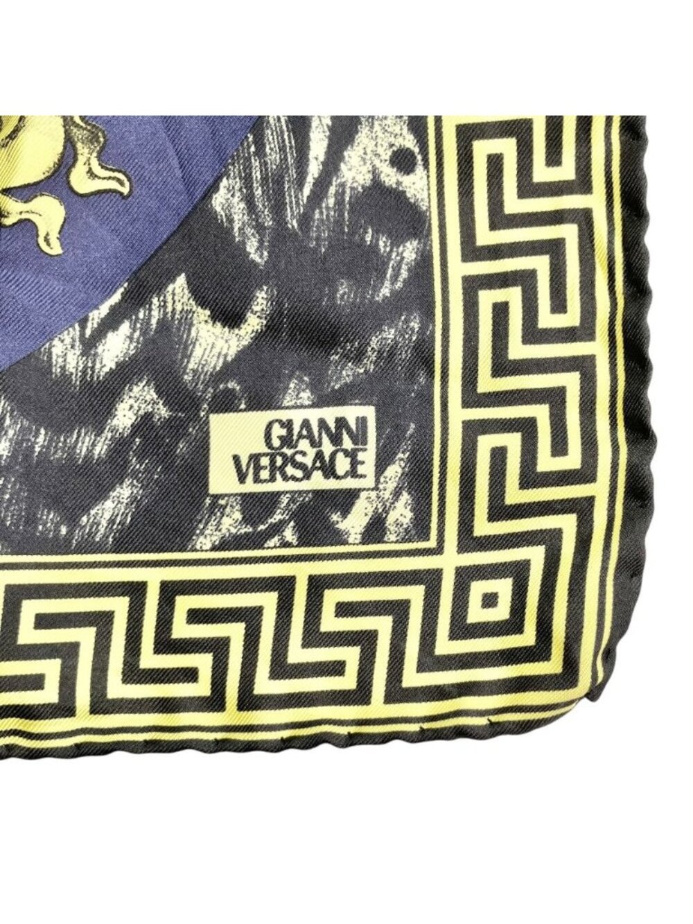 Versace Gianni Greca All Over Print Silk Scarf Bandana Vintage Blue Yellow - Picture 4 of 4